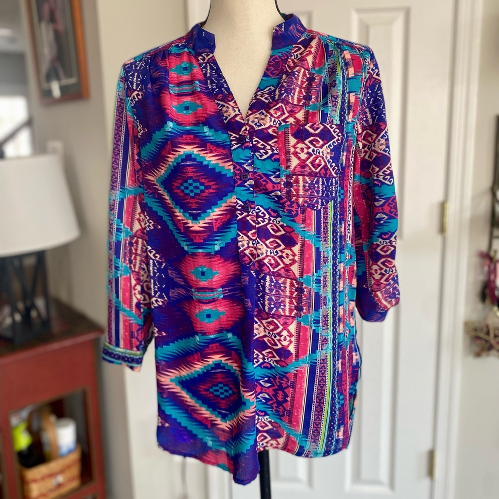LIVE 4 TRUTH VIBRANT BOHO BUTTON FRONT BLOUSE - Picture 7 of 9